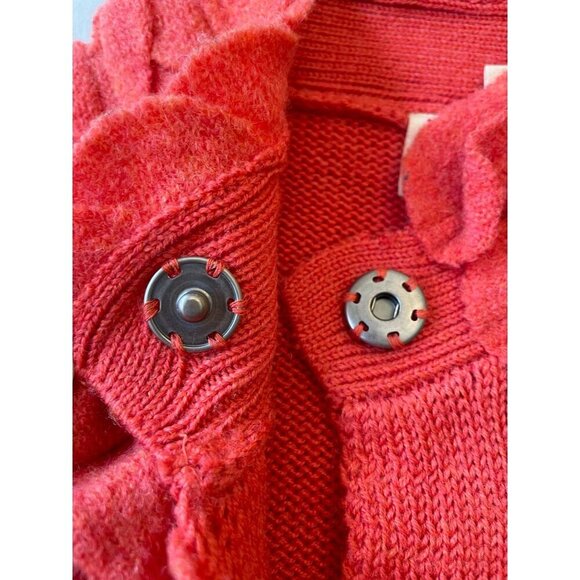 Anthropologie Moth Women's Coral Orange Wool Sweater With Leaf Appliqué Trim Y2K - Picture 8 of 11